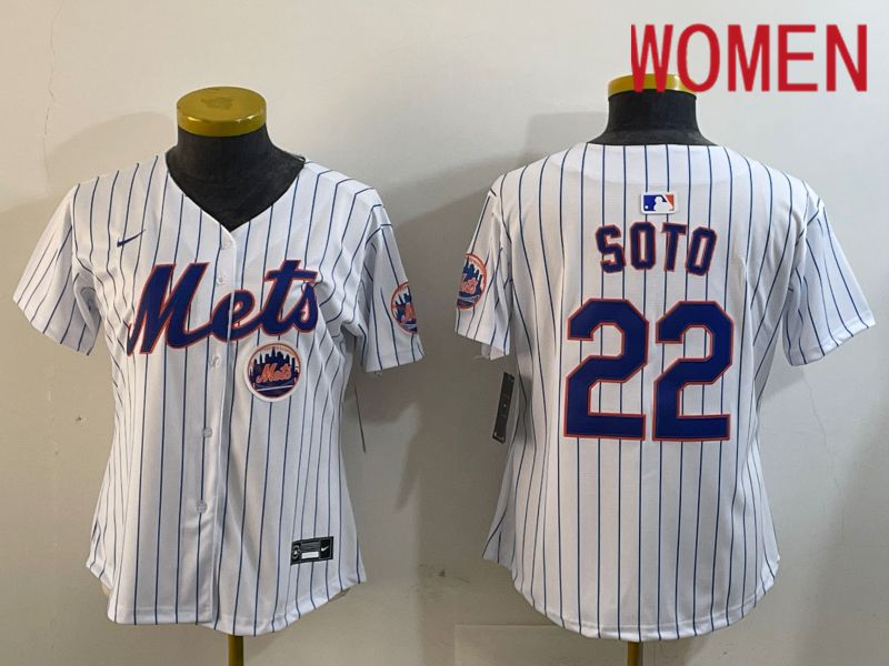 Women New York Mets #22 Soto White Stripe Game 2024 Nike MLB Jersey style 4